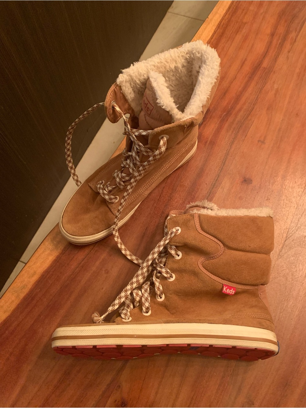 Keds Brown Suede Lace-Up Shearling Ankle Boots